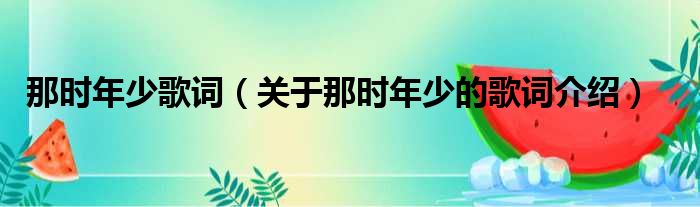 那时年少歌词（关于那时年少的歌词介绍）(图1)