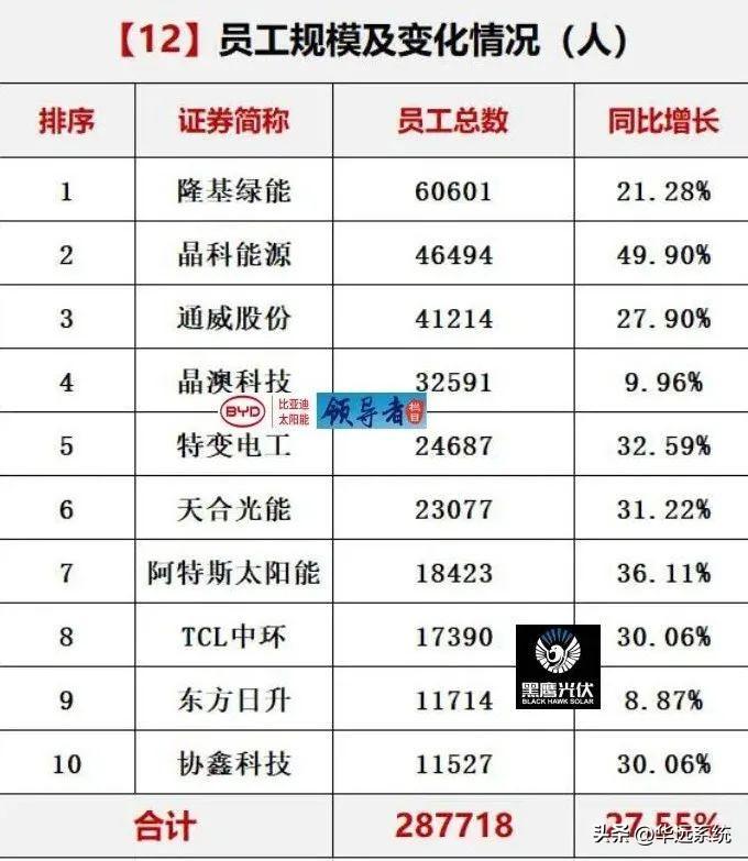 光伏10大巨头业绩对比(图13)